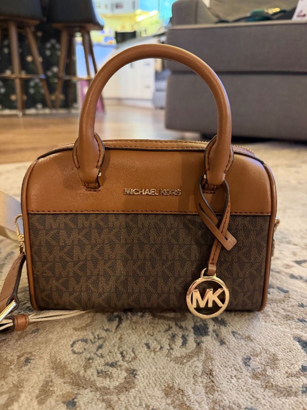 Michael Kors Brown Monogram Crossbody Bag - Picture 1 of 10